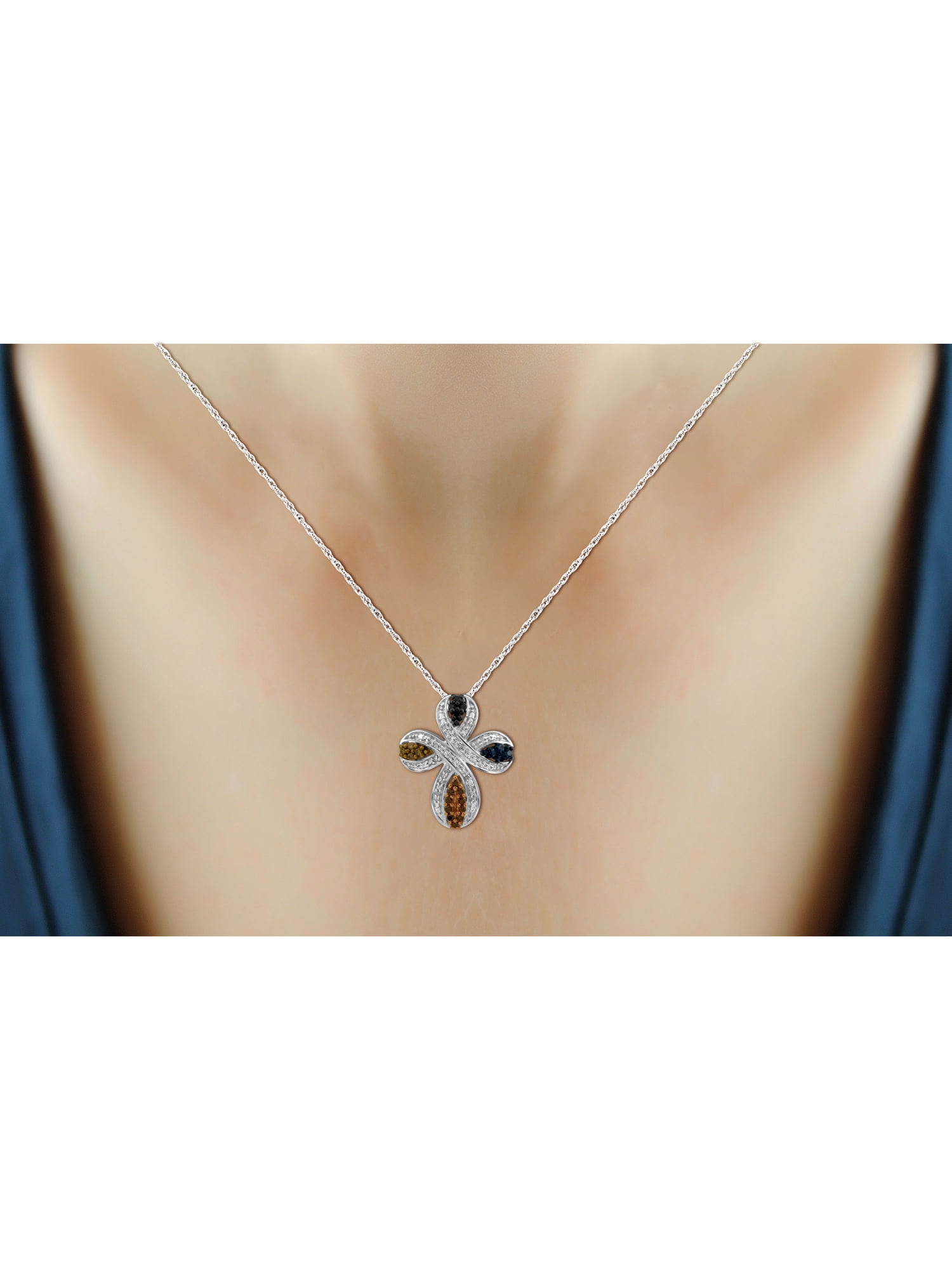 JewelersClub Sterling Silver 0.25 Carat Diamond Cross Pendant Necklace for Women Multi Color Diamonds + 18” Rope Chain Included JewelersClub Sterling Silver
