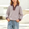 thumbnail image 5 of Lutiedan Striped Sweatshirt for Girls Fall Winter V Neck Pullover Tops Casual Long Sleeve Warm Sweatshirts Size 5-15,Brown, 5 of 6