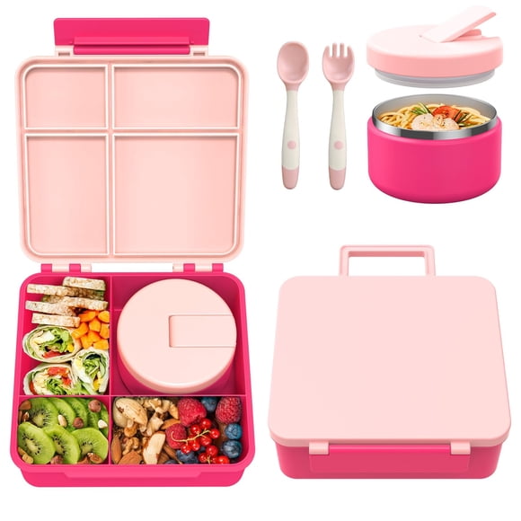 Lonchera Bento Pawtong con termo de sopa para niños de 240 ml, color rosa