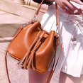 thumbnail image 5 of Double Messenger Bag Solid Color Single Shoulder Women's Tassel Messenger Bag Drawstring Crossbody Bag PU Leather Shoulder Bag Job Bags Mens, 5 of 5