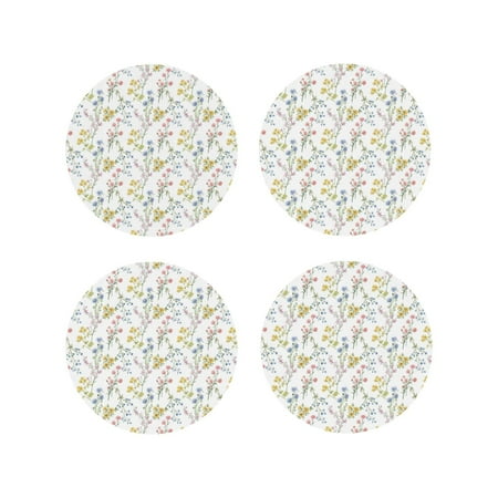 

Drink Coasters Set of 4 Floral print Leather Coasters for Coffee Table Protector Heat Resistant Cute Coasters for Home Decor Housewarming Gifts Bar Kitchen 4 Inch Round Shape