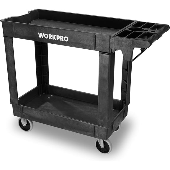 WORKPRO 500 LBS 2-Tier Utility Service Cart, Rolling Tool Cart with 360° Swivel Locking Casters, 39"x17"x33" PP Plastic Work Station for Garage & Home