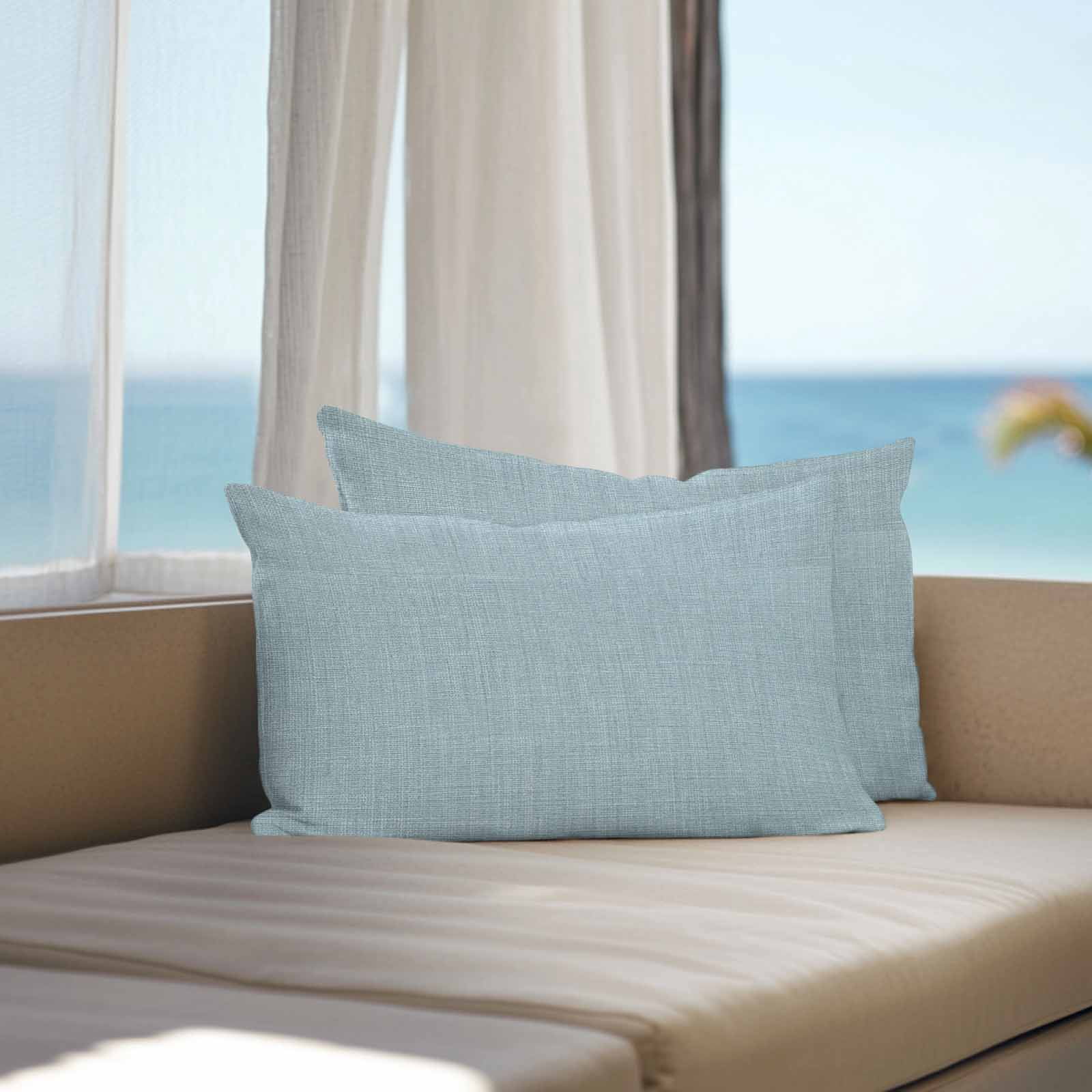 Outdoor Waterproof Throw Pillow Covers Set of 2 Blue Linen Decorative Pillowcases Lumbar Outdoor Pillows Cushion Case 20x12 Inch Farmhouse Pure Color Patio Pillows for Couch Sofa Bed Garden