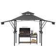 thumbnail image 2 of 8x5 FT Heavy‑Duty Grill Gazebo, Double‑Tier Vented BBQ Shelter with Adjustable Dual Side Awnings, Steel Frame, LED Lights, Shelves & Hooks for Backyard Patio, 2 of 9