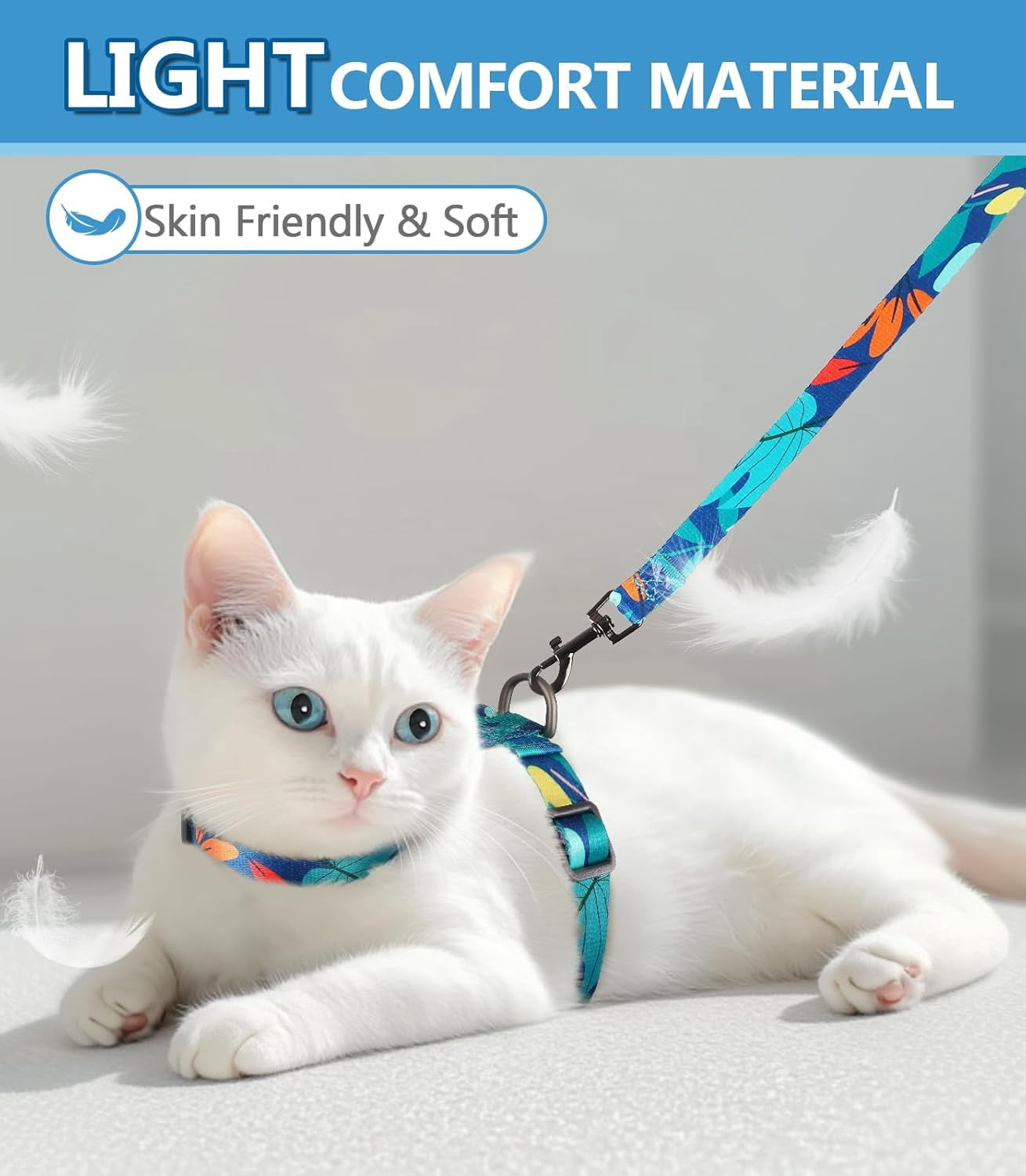 Cat Harness and Leash Set, 3-in-1 Adjustable & Lightweight, Escape-Proof, Comfortable Soft Kitten Harness for Large Cats, Safe, Easy to Wear, Outdoor Walking Travel-M