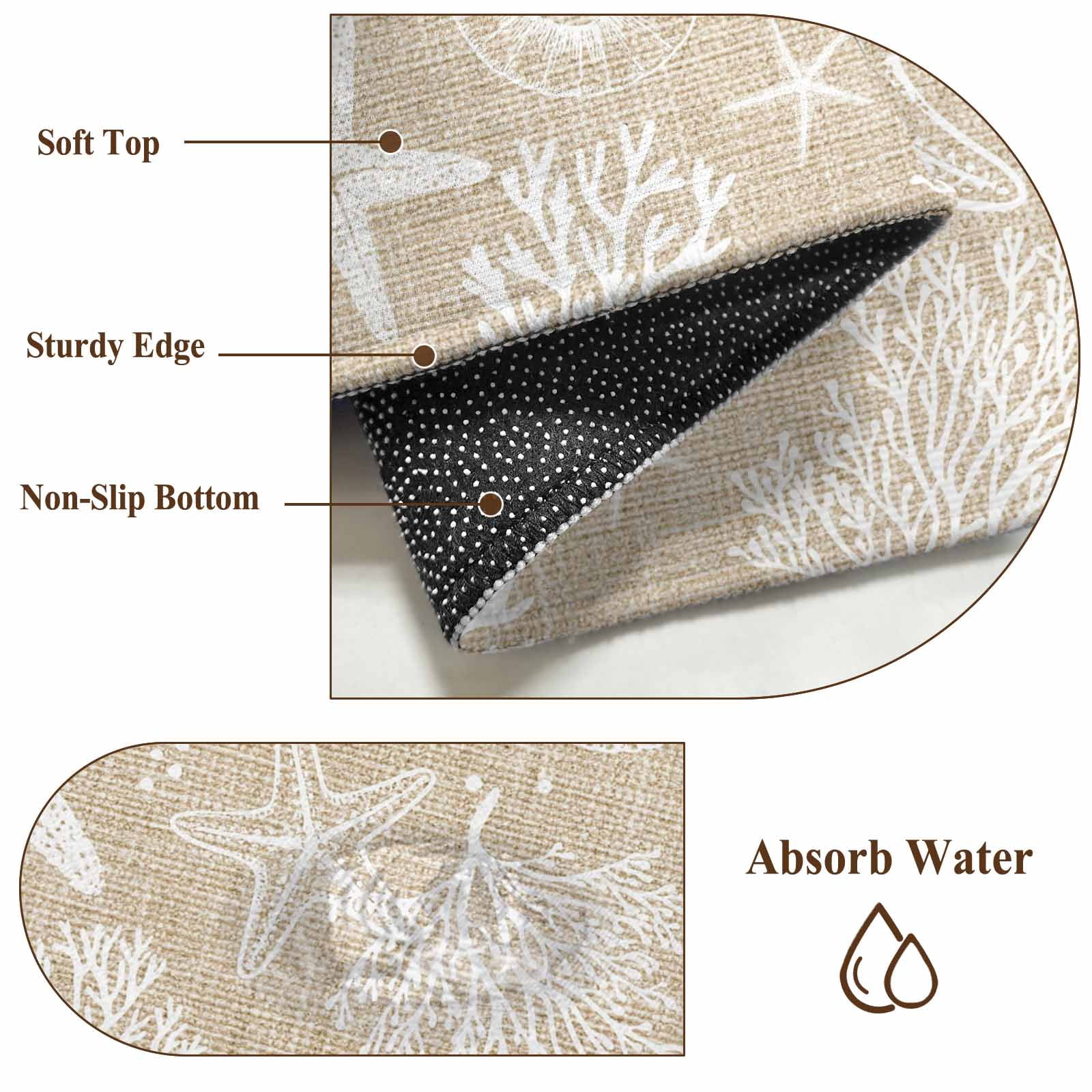 Rustic Coastal Entryway Rug 2'x3'&nbsp; Non Slip Front Door Mats, Sea Nautical Summer Beach Starfish Coral Entrance Rugs Indoor Outdoor Carpet, Washable Floor Mats Small Area Rug for Bedroom Kitchen