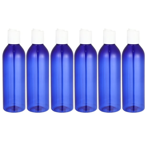 botellas de viaje de 250 ml con tapa a presión, contenedor portátil para cosméticos, botella vacía para champú y loción (botella azul y tapa blanca)