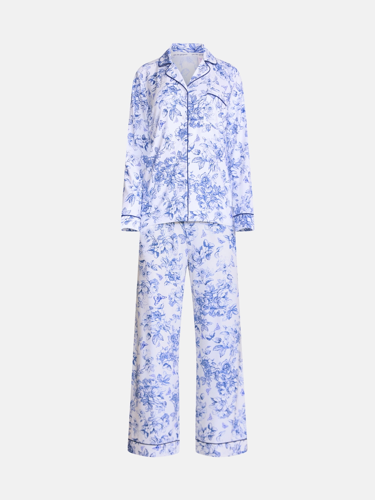 Joyspun Women’s Dreamy Soft Collection Notch Collar Top and Pants, 2-Piece Pajama Set, Sizes XS-3X