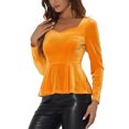 thumbnail image 4 of INSPIRE CHIC Women's Blouse Elegant Velvet Sweetheart Neck Long Sleeve Peplum Top M Yellow, 4 of 6