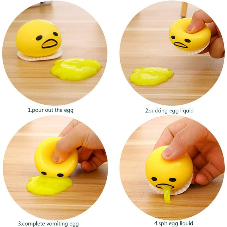 Puking Egg 4Pcs Vomiting Disgusting Egg Yolk Ball Toy,Puking Egg Yolk  Stress Ball, Round Vomiting Lazy Egg Yolk Relief Toys, Stress Relief