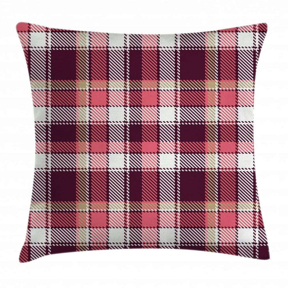 Checkered Throw Pillow Cushion Cover, Old Fashioned Style Garment