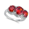 thumbnail image 4 of CHOOSE YOUR COLOR Simulated Garnet Colorful Trio Halo Statement Ring .925 Sterling Silver Band Red CZ Female Size 7, 4 of 4