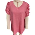 thumbnail image 1 of Mujeres V Masajeadores de cuello Top corto puff mangas plisado ajuste flojo verano casual camiseta rojo claro XXL, 1 of 3