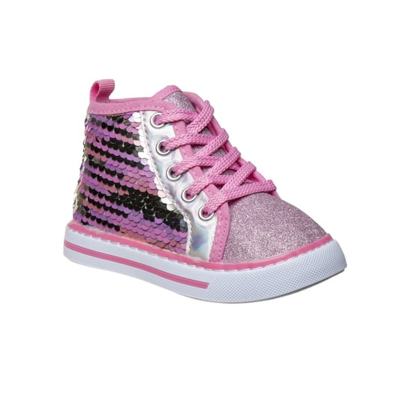 Laura Ashley Girl Lace Up High Top Sneaker, Pink Glittery, Size: 10