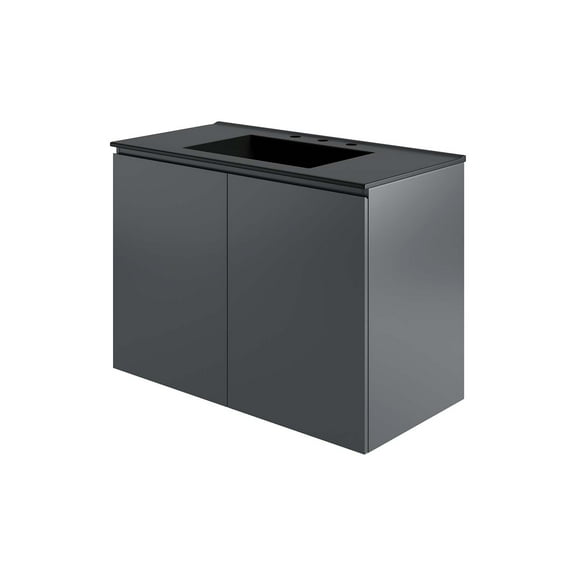 Sink Vanity Cabinet, Wall Mount, Grey Gray Black, Ceramic, Melamine, Modern Contemporary, Hotel Bedroom Bathroom Master Suite Guest