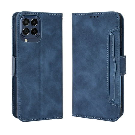 Case for Samsung Galaxy M33 5G Cover Adjustable Detachable Card Holder Magnetic closure Leather Wallet Case - Blue