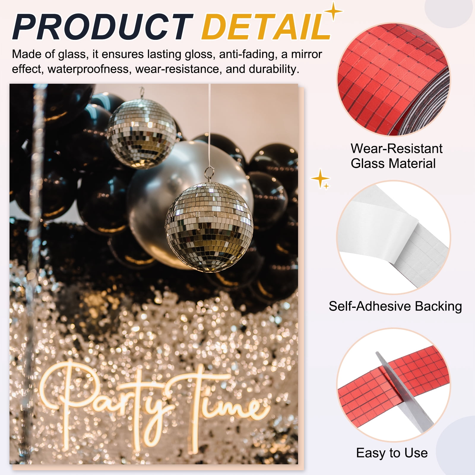 Uxcell 5x5mm Self Adhesive Mirrors Mosaic Tiles, 6400 Pcs Square Mini Glass Mosaic Disco Tile Sticker for DIY Craft Disco Ball Party Decoration, Red Black