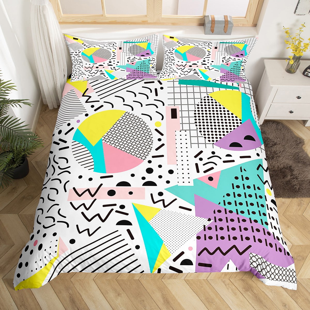 Memphis Duvet Cover Hipster Retro Bedding Set,80s and 90s Hip Hop Funky