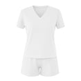 thumbnail image 4 of 2 Piece Outfits for Women Short Sleeve V Neck T-Shirt Tops Loose Match Shorts Sets Summer Sweatsuits Loungewear, 4 of 6