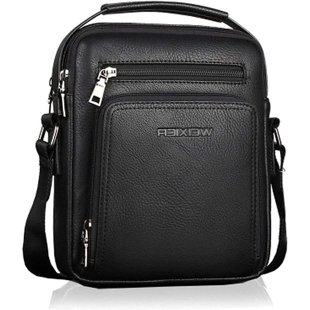 Bolso bandolera de cuero para hombre, bolso de hombro vintage, bolso de negocios, bolso de mensajero para computadora portátil para viajes, senderismo y trabajo, negro, negro