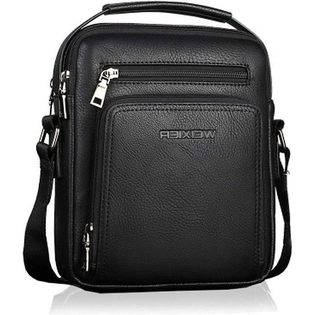 Bolso bandolera de cuero para hombre, bolso de hombro vintage, bolso de negocios, bolso de mensajero para computadora portátil para viajes, senderismo y trabajo, negro, negro