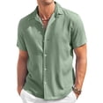 thumbnail image 2 of Dwellite Men's Linen Button Down Short Sleeve Shirt Casual Spring Summer Solid Color Beach Wedding Shirts 2026 Green 2XL, 2 of 4