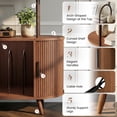 thumbnail image 5 of Jableast Tall Fluted Record Player Stand with Storage, 4-Tier Arched Retro Media Display with Curved Sliding Door Cabinet, Mid Century Modern Turntable Stand for Living Room, Home Office, Walnut, 5 of 8