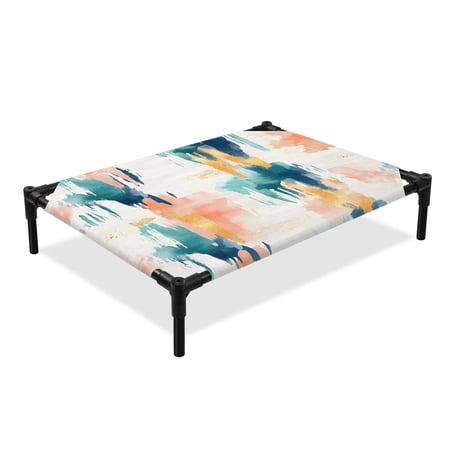 Abstract Graffiti Elevated Dog Bed Watercolor Color Block Minimalist Style Cooling Breathable Outdoor Raised Dog Cot Bed with Metal Frame Non-Slip Feet for Medium Dog 24x20in