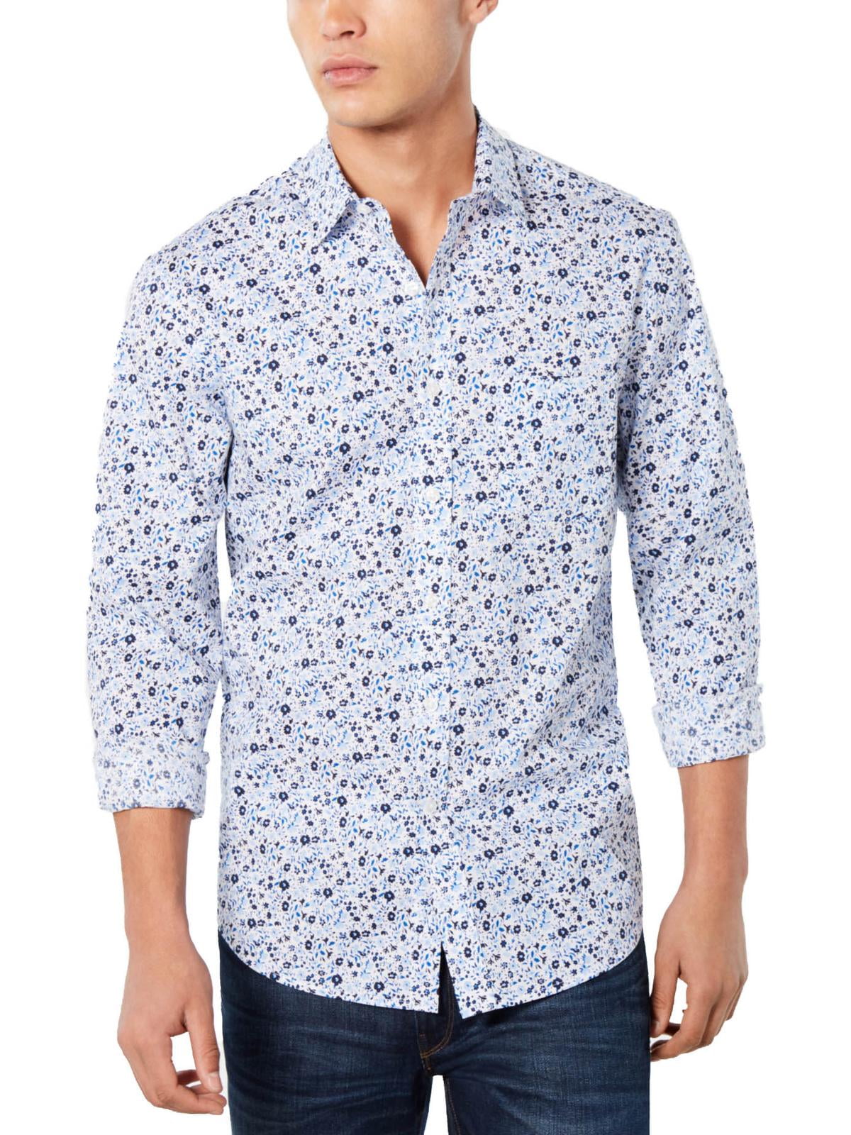 Club Room Mens Floral Graphic Button 