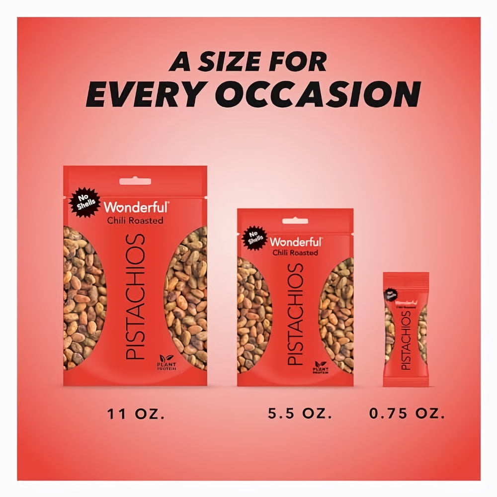 Wonderful Pistachios, No Shells, Chili Roasted, 5.5 oz (Pack of 20)