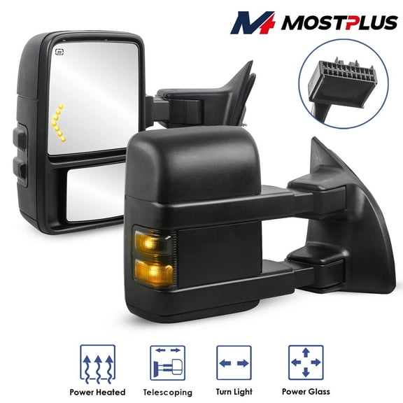 MOSTPLUS Power Heated Tow Mirrors w/ Smoke Turn Signal for 08-16 Ford F250/F350/F450/F550