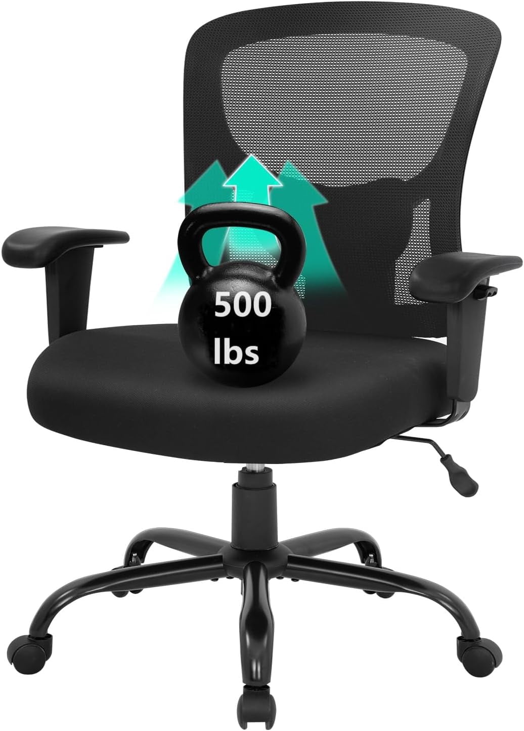BIQWBIC High Back Office Chairs for Adults, Metal Swivel Desk Chair, 400 lb Capacity, Black