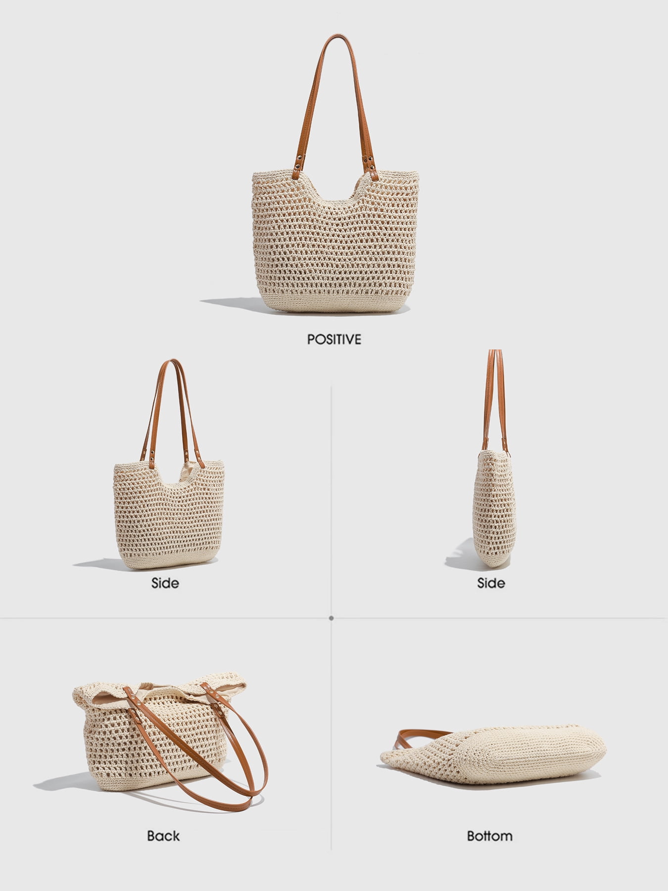 PRIYAL Crochet Beach Bag Purse, Boho Woven Tote with Leak-Proof Lining For Summer Vacation Travel Casual Shoulder Bag Soft