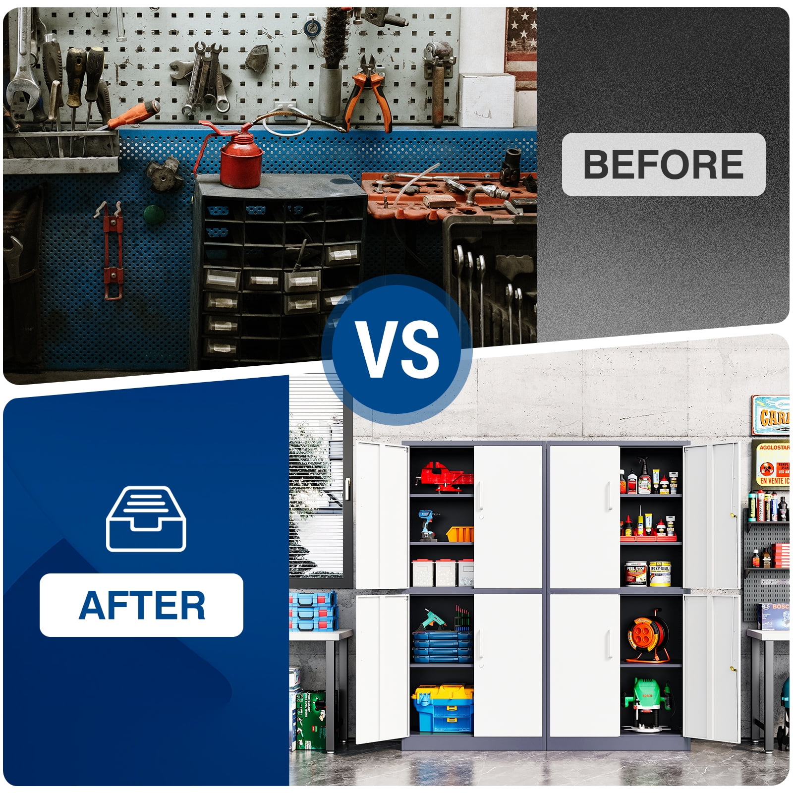 Fesbos Metal Storage Cabinet with Lock Door, Adjustable Shelf Steel Cabinets for Office, Home,Pantry,Kitchen,Garage Utility Cabinet