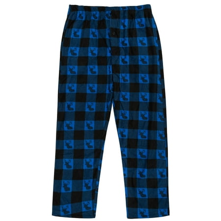 North 15 Boy's Super Soft, Buffalo Plaid with Deer Head, Polar Fleece Lounge Pants-1233B-Navy-14-16