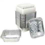 40 Pack Disposable Oblong Aluminum Tin Foil Pans/Container with Clear Plastic Lids (40 Pans and 40 Lids) 1 lb Capacity for Catering, Leftovers, Buffet, Carry Out and Takeout, Eco-Friendly & Recyclable