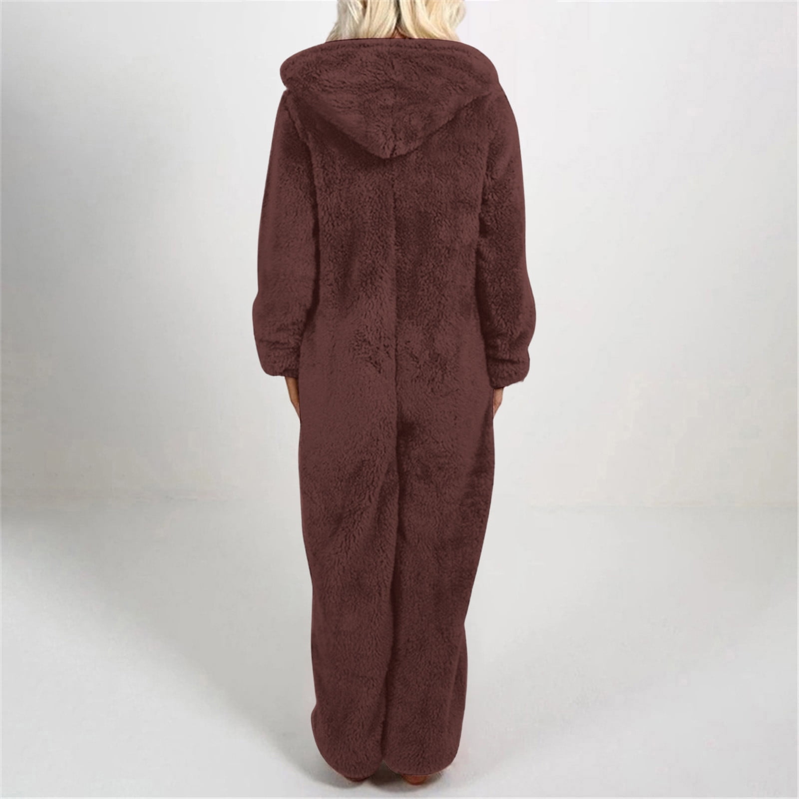 Xdegoge Womens Onesie Pajamas Plus Size Lounge Fleece Cute Hooded Zip Up Jumpsuit with Pockets Cozy Onesies Winter Sleepwear Long Sleeve One Piece Outfits