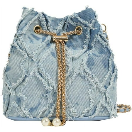 QIUYI Small Denim Bucket Bag  Jean Purses for Women Denim Crossbody Bags Hobo Bag Drawstring Handbag