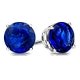 thumbnail image 2 of 18k White Gold 6Ct Blue Sapphire Round Adjustable Tennis Bracelet & Earrings Set Plated by Paris Jewelry, 2 of 7