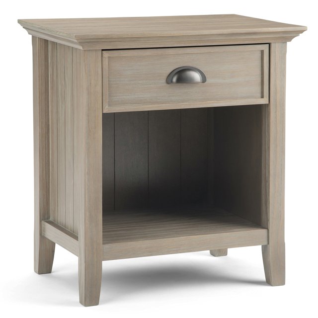 SIMPLIHOME Acadian 24 inches Wide Night Stand, Bedside table, Distressed Grey SOLID WOOD, Rectangle, with Storage, 1 Drawer and 1 Shelf, For the Bedroom, Transitional