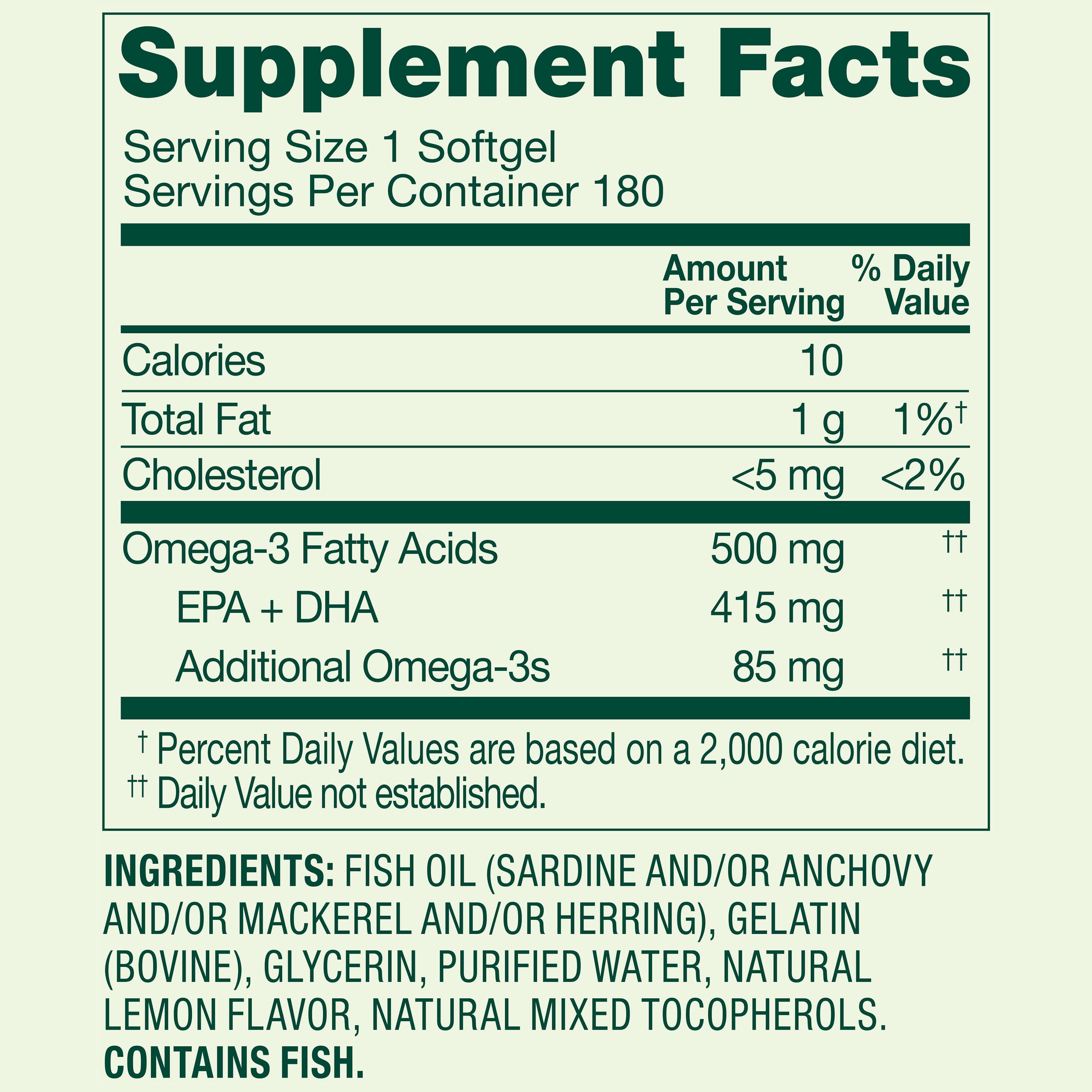 Spring Valley Daily Maintenance Omega-3 From Fish Oil Dietary Supplement Softgels for General & Heart Health, Lemon Flavor, 500 mg, 180 Count