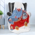 thumbnail image 4 of Cartoon Soft Flannel Fleece Throw Blanket, Watercolor Sketch of Young Blushed and Hare in Small Car Friend Travel, Cozy Plush for Indoor and Outdoor Use, 50" x 70", Blue Red White, by Ambesonne, 4 of 5