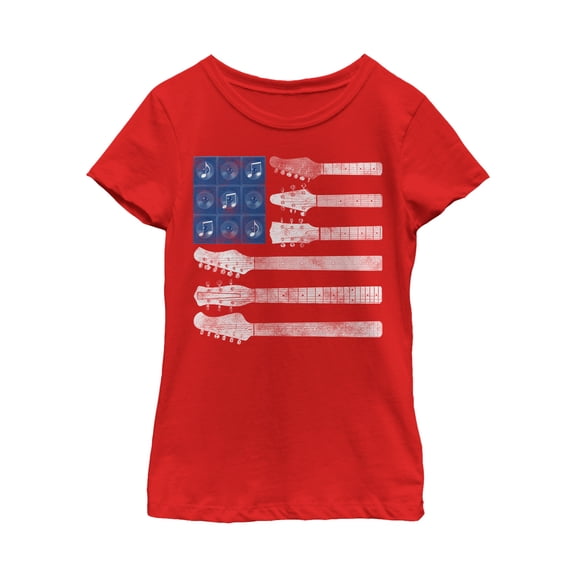 Girl's Lost Gods American Flag Guitar  Graphic Tee Red X Small