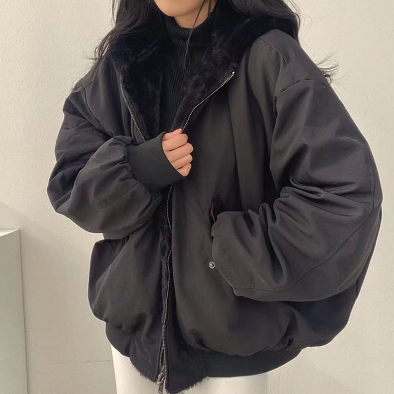 Stichou Women Sherpa Jacket Reversible Y2k Zip Up Hoodie Fleece