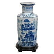 Oriental Furniture 12" Landscape Blue & White Porcelain Vase