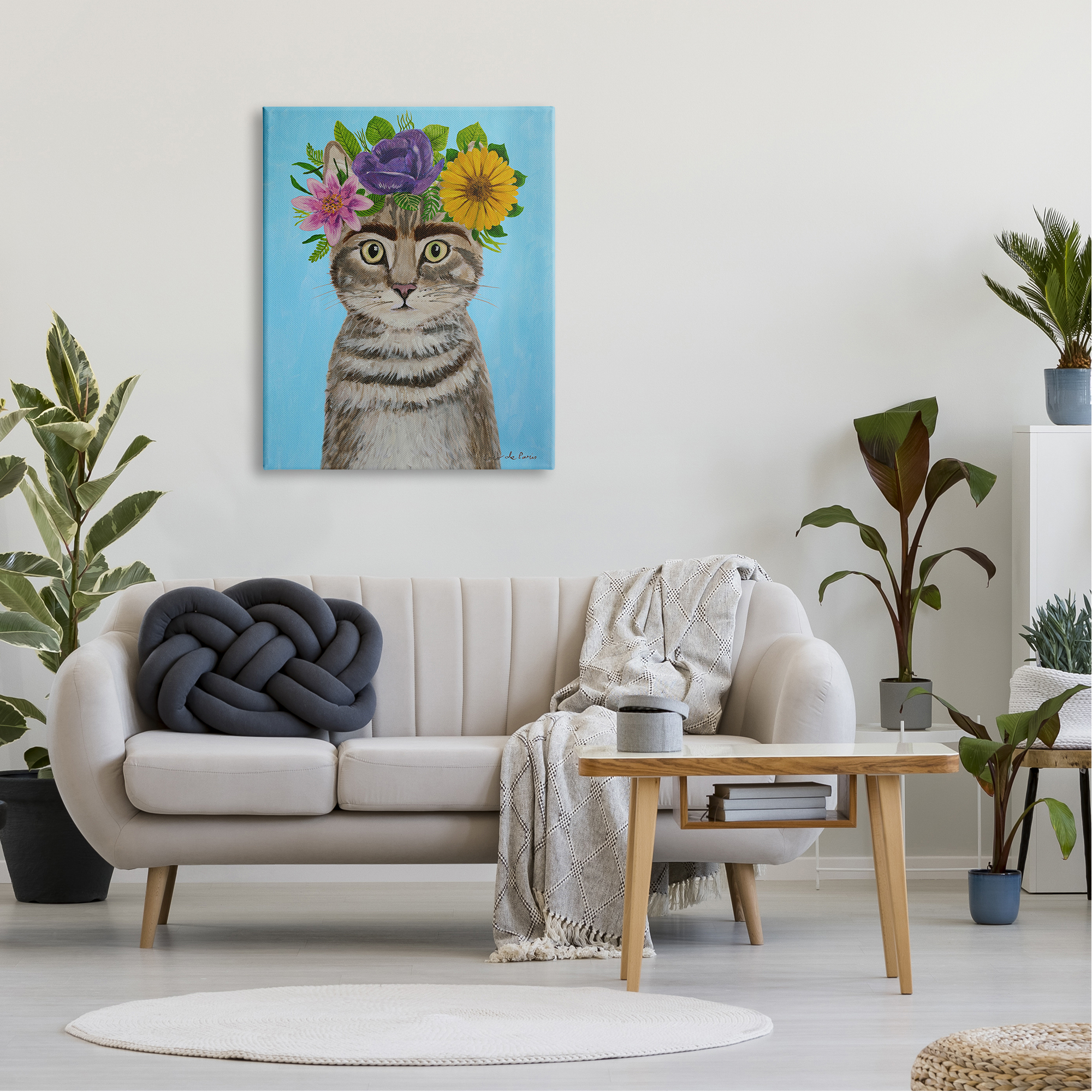 Stupell Industries Fun Manx Cat Bold Flower Arrangement Portrait Painting , 30 x 40, Design by Coco de Paris