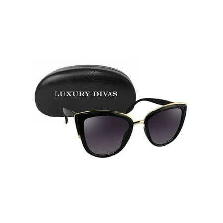 Cat Eye Gold Trimmed Retro Style Sunglasses With Case