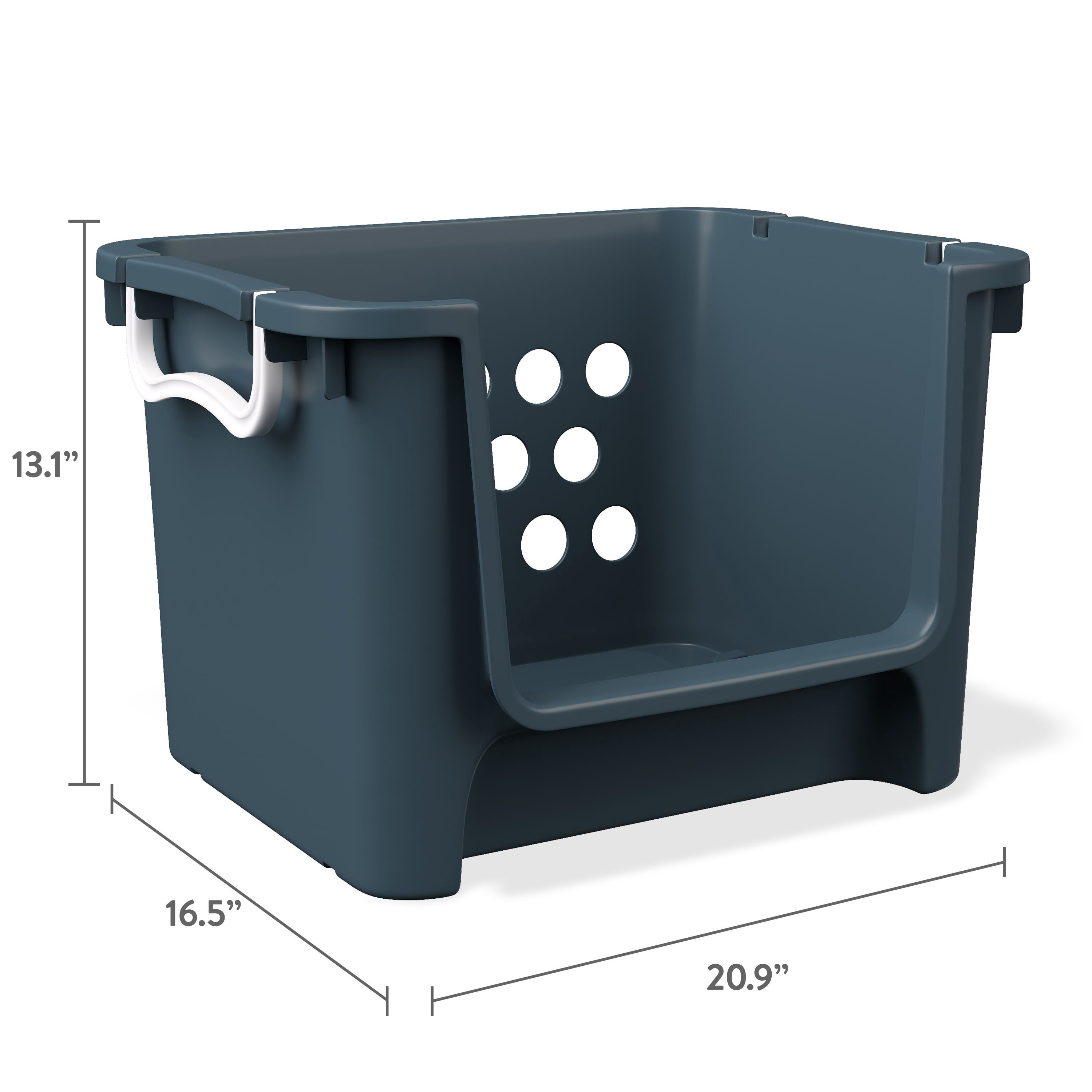 Mainstays Kids Large Blue Stackable Plastic Open-Front Toy Storage Basket with Handles