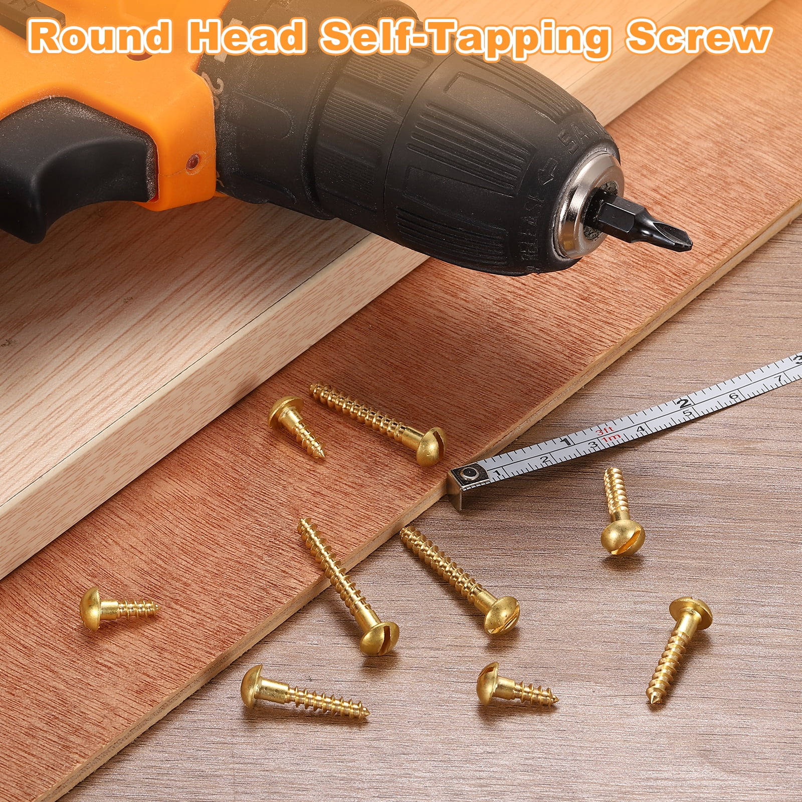 Wood Screws M3 x 25mm Slotted Round Head Copper Self-Tapping Screw 200 Pcs