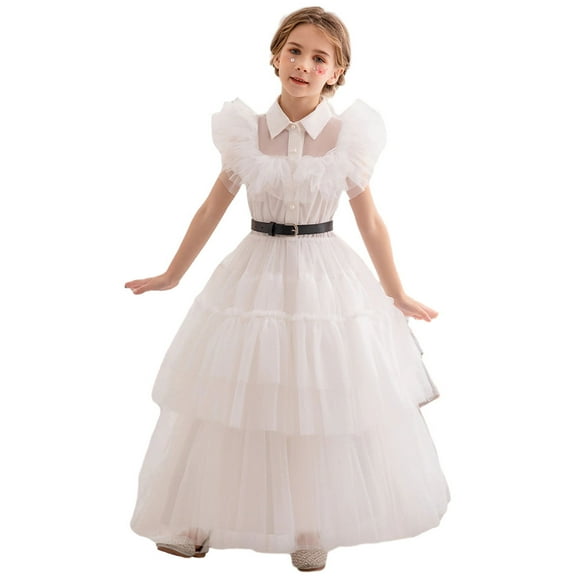 Wednesday Addams Costume for Girls Kids Halloween Cosplay Party Wedding Dress